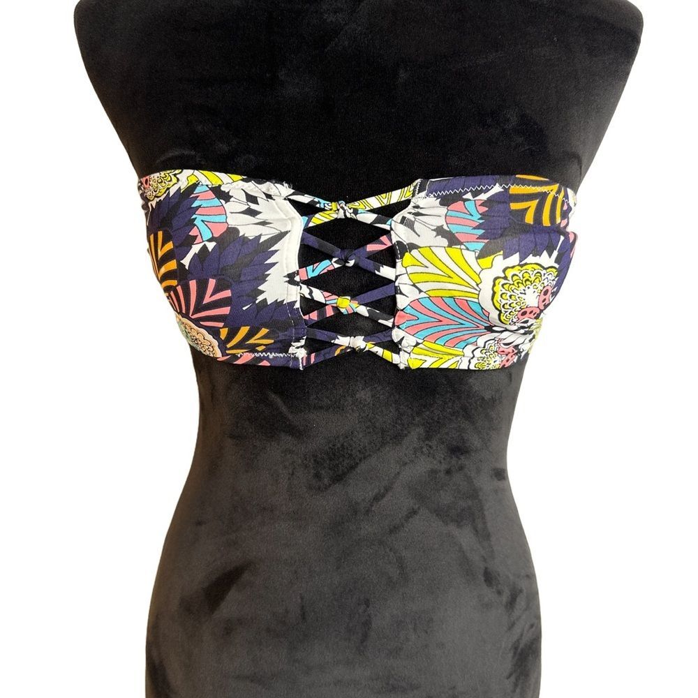 H&M Bikini Top Women Size 6 Blue Floral Design